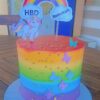 "Vibrant six-layer rainbow cake with buttercream frosting, perfect for birthdays in Nairobi"